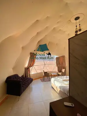 a room with an attic with a bed and a couch at Moon Camp Wadi Rum in Wadi Rum