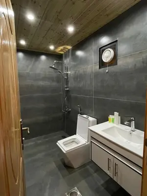 a bathroom with a toilet and a sink at Cherry farm in Ajloun