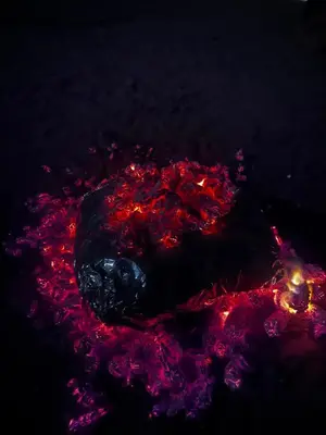 a close up of a rock with red lights at Sleeping amidst the natural beauty of Wadi Rum, and living like a Bedouin in Aqaba