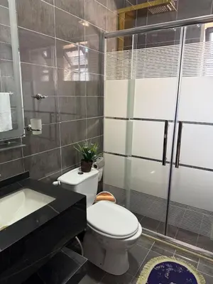 a bathroom with a toilet and a sink at Sports city 2bd room in Amman