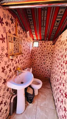 a bathroom with a sink and a toilet at Desert Nights camp in Aqaba