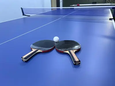 a ping pong table with a ball on it at Bellagio Chaleht in Al Rama