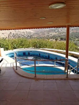 a large swimming pool sitting next to a house at Green Hills in Ajloun