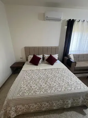 a bedroom with a large bed and a couch at Cozy Studio Apartment in Amman