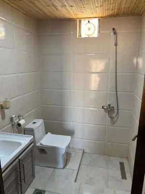a bathroom with a shower and a toilet and a sink at RUM FIRAS lUXURY CAMP in Wadi Rum