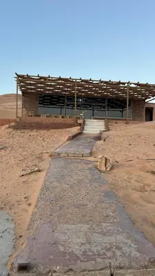 a building in the middle of the desert at Wadi rum camp in Wadi Rum