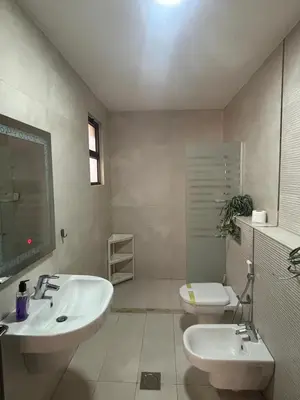 a bathroom with a sink and a toilet at شقة مميزة في عبدون هيلز-Modern Apartment in Abdoun Hills in Amman