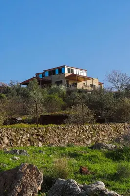 a house on top of a hill with green grass at Um Al Namel Villa & Chalet
