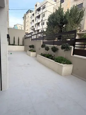 a courtyard with trees in planters in a building at Luxury 3-Bedroom Apartment in Amman