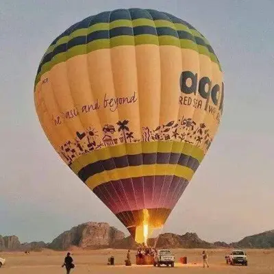 a large hot air balloon in the desert at Hasan Zawaideh Camp in Wadi Rum