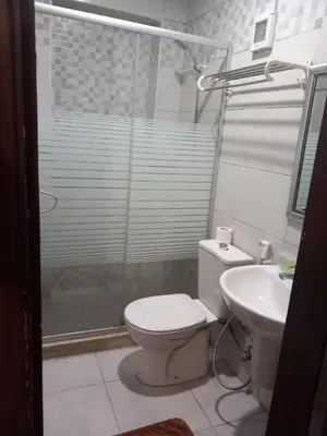 a bathroom with a shower and a toilet and a sink at Beirut Hotel 1 in Amman