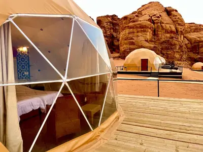 a tent in the middle of a desert at Wadi Rum Bubble Camp in Wadi Rum