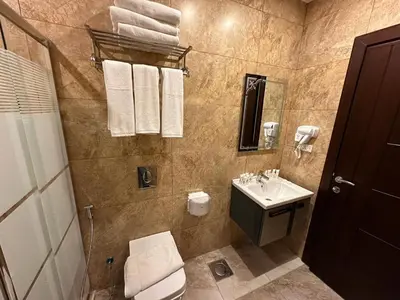 a bathroom with a toilet and a sink at Shaqilath Hotel in Wadi Musa