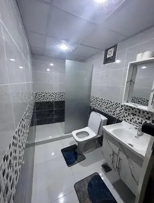 a bathroom with a toilet and a sink at Desert guide camp in Wadi Rum