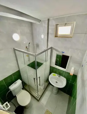a bathroom with a toilet and a sink at Petra View Flat in Wadi Musa