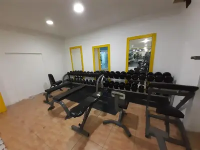 a row of exercise equipment in a room with mirrors at Amman Ambiance Hotel in Amman