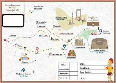 a map of the metro system with attractions at Layaali Amman Hotel in Amman
