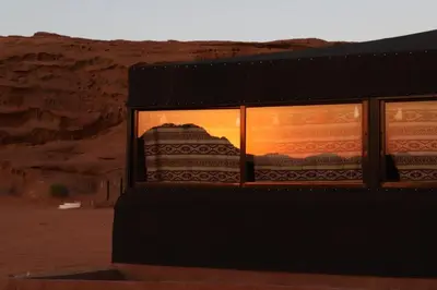 a window of a building in the desert at Desert shine camp in Wadi Rum