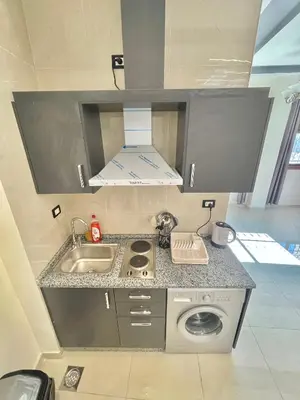 a small kitchen with a sink and a washing machine at Villa Mira GuestHouse 2 - Downtown Central Amman - AL DIYRIH in Amman