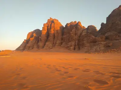 a group of rocks in the desert at Wadi rum desert breath in Wadi Rum