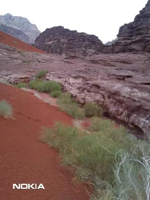 a stream in the desert with mountains in the background at Wadi rum desert breath in Wadi Rum