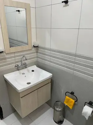 a bathroom with a sink and a mirror at Oskar Appartment 2 in Wadi Musa