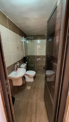 a bathroom with a toilet and a sink and a shower at Real Bedouin life &tour in Wadi Rum