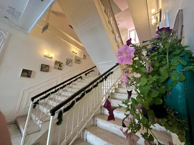 a stairway with a potted plant in a building at City Citadel Hotel,Amman in Amman
