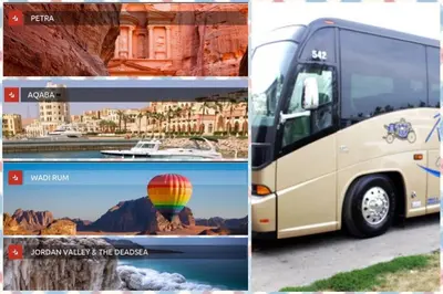 two pictures of a bus with a picture of a hot air balloon at The Royal Luxury Superior King in Amman