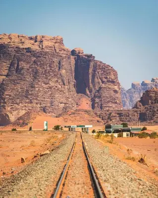 a train track in the middle of the desert at Wadi Rum albasli in Wadi Rum