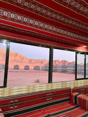 a view of the desert through a window at Bedouins nights in Wadi Rum
