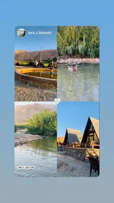 a collage of pictures of a house and a lake at Wadi Al-Hassa camp in Khawkhah