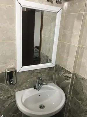 a white sink in a bathroom with a mirror at Elite Furnished Apartment in Wadi Musa