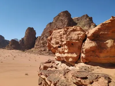 a group of rocks in the desert at Issa Snaffi Bedouin home in Wadi Musa