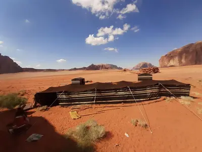 a tent in the middle of the desert at Mad Mix camp in Wadi Rum