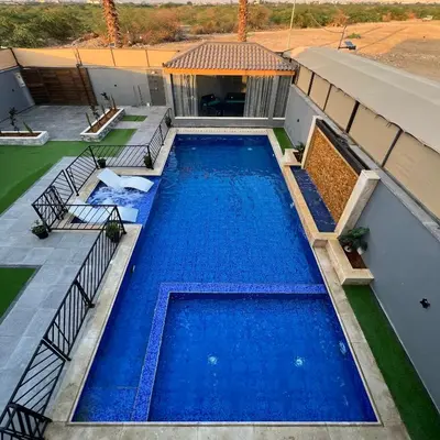 an overhead view of a swimming pool in a building at Aroma Mountain Dead Sea in Sowayma