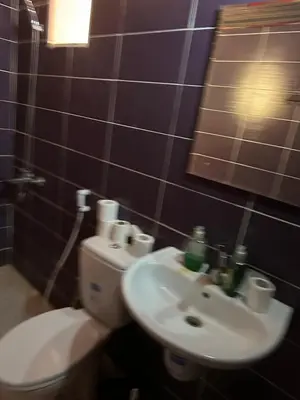 a bathroom with a toilet and a sink and a mirror at Rum Luxury Camp in Wadi Rum