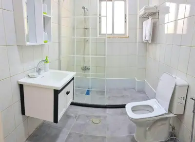 a bathroom with a toilet and a sink and a shower at Byblos Aqaba in Aqaba