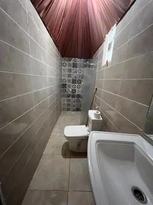 a bathroom with a toilet and a sink and a tub at Al Raha Luxury Camp in Wadi Rum