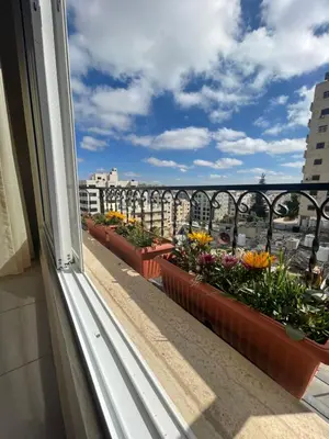a window sill with flowers on a balcony at Exquisite & inviting 2 Bedroom 2 bath Balcony Fast internet in Amman