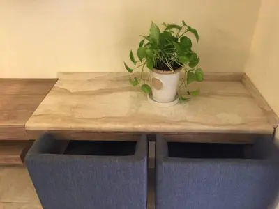 a potted plant sitting on top of a wooden table at The Royal Luxury Queen Terrace 1 in Amman