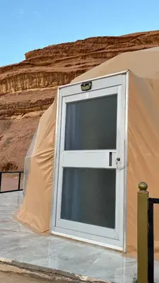 a door in a tent in the desert at Wadi rum Wild life camp in Wadi Rum