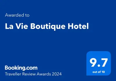a blue square with the text translated to la vie boutique hotel at La Vie Boutique Hotel in Wadi Musa