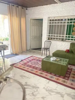 a living room with a green couch and a table at شقه بغرفه وصاله وبلكونه بدون شراكة in Amman