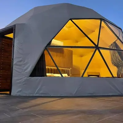 a tent is set up on a patio at Echo Desert Camp in Wadi Rum