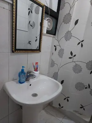 a bathroom with a sink and a mirror and a shower at Cozy Home 4 in Amman