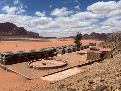 a building in the middle of the desert at Desert Gate Camp in Wadi Rum