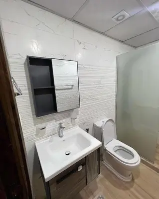 a white bathroom with a sink and a toilet at Wadi Rum alsultan Camp in Wadi Rum